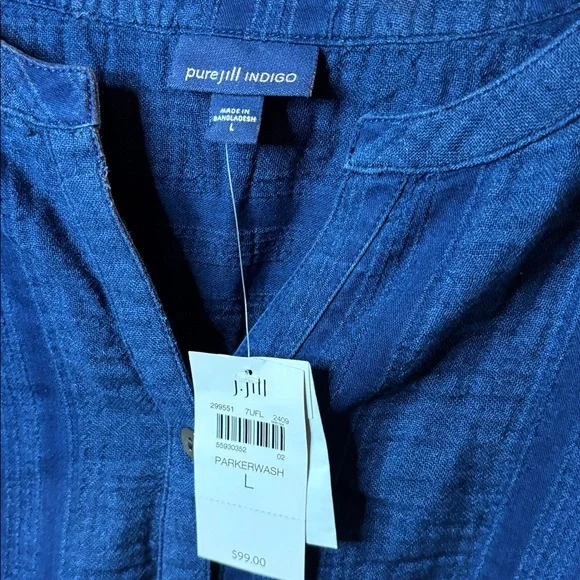 Purejill Indigo Textured Tunic Top Parker Wash Long Sleeve Sz L NWT - Picture 5 of 7